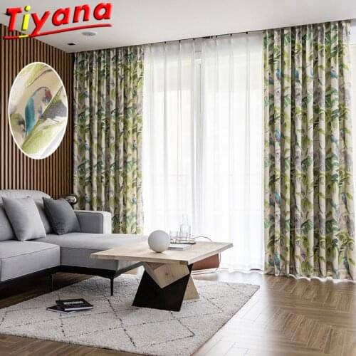 Green Leaf Birds Printed Curtains for Living Room Modern Blackout Parrot Leaves Window Drapes for Bedroom Balcony #VT
