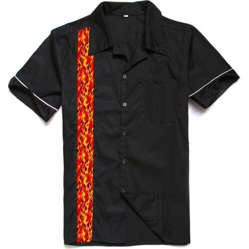 Summer Cotton Black Men Shirt ST109 Short Sleeve Rockabilly Punk Vintage Bowling Shirt Plus Size Casual Mens Shirts