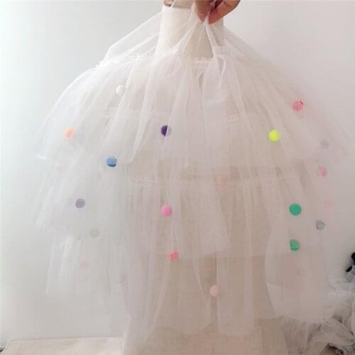 0.5meters/lot 35cm wide 3 layers white pink mesh ball pleated three-dimensional pettiskirt lace trims accessories X355