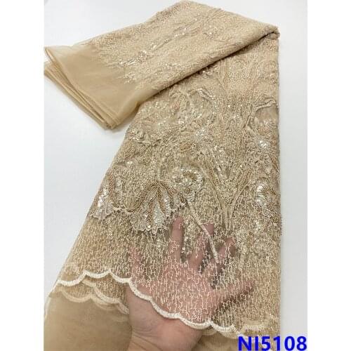 XIYA African Groom Lace Tulle Mesh Fabric With Beads 2021 French Sequins Mesh Lace Fabric Wedding Dress NI5108-1