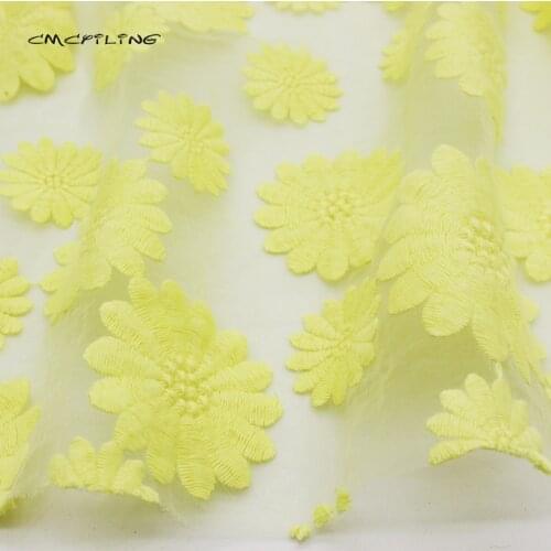 CMCYILING Yellow Embroidery Organza Fabric Tulle Embroidered Floral Apparel Tissu Sewing Skirt Cloth Lace Fabric 50*120cm