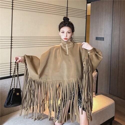 Fringed Tooded Cape Jacket Autumn And Winter Ladies Temperament Design Velvet Female Tide
