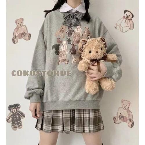 Women Hoody Sweatshirt vintage Harajuku Streetwear Hoodie Sweatshirts Long Sleeve Fleece clothes tracksuit jacket tee Bear print