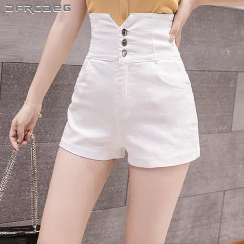 High Waist Women Denim Shorts For Criss-Cross Back 2021 Streetwear Summer Slim Ladies Stretch Short Jean White