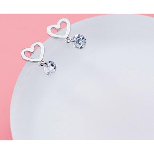 MloveAcc 925 Sterling Silver Cute Heart Stud Earrings with CZ Zircon Charm Gilrs Earrings for Women