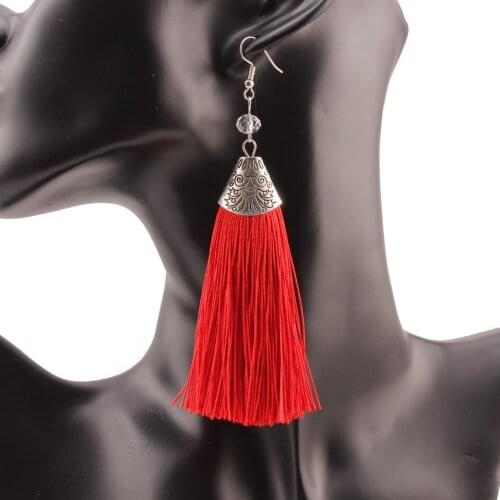 Chunky Rope Tassel Earrings Long Pendant Ethnic Drop Earrings for Women Vintage Alloy Metal Acrylic Bead Dangle Earrings
