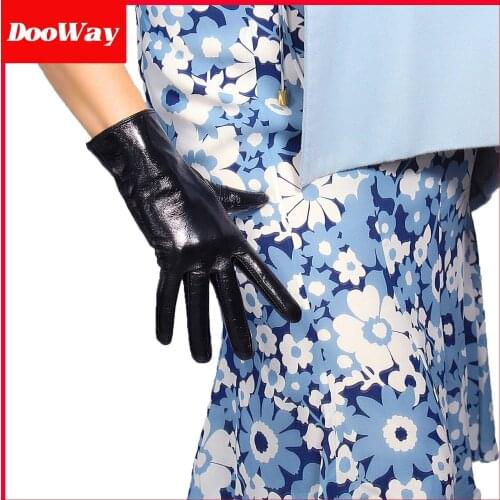 DooWay Womens Winter Warm Gloves Genuine Imported Goatskin Leather Black Shiny Driving Gloves