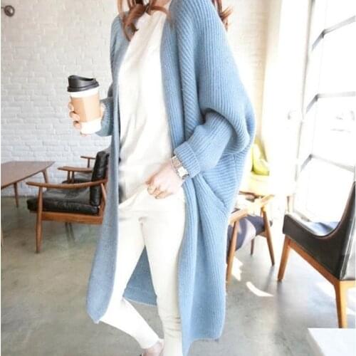 2021 Long Cardigan women Sweater Autumn Winter Bat sleeve Knitted Sweater Jacket Loose Ladies Sweaters Cardigans