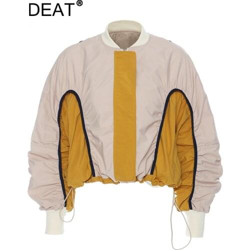 DEAT 2021 autumn and spring Fashion Casual Long Sleeve Clothing Versatile Contrast Drawstring Loose Coat Top Women SH050