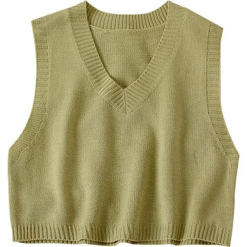 G1456 2021 spring autumn new women wearing fashion short section v-neck sleeveless sweater vest cheap wholesale