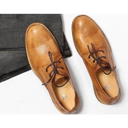 Winter Fashion brown Men shoes Genuine Leather Round toes Casual shoes Lace up business Mens shoes classics Paty shoes