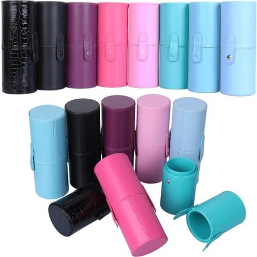 1piece PU Leather Makeup Storage Holder Cosmetic Cup Case Organizer Brushes Pens Tube Cup Container Solid Color Cosmetic Tools