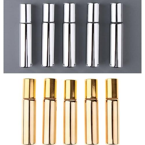 10, Shiny Silver & Gold, 10 ml Glass Roll-on Travel Sample Bottles with Stainless Steel Roller Balls