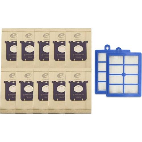 10 pcs dust bag for Electrolux E201B for Philips FC8021 and 2pcs H12 Hepa filter fit for Philips Electrolux Cleaner