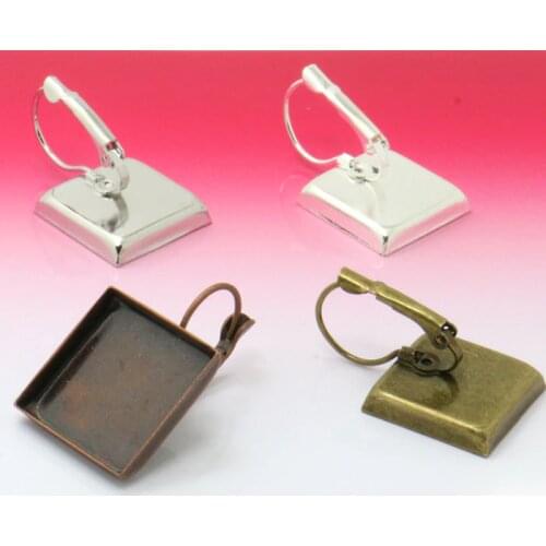 10pcs Wholesale 16/18/20/25mm Hook Earrings with inner Square Bezel Setting Tray for Cameo Cabochons