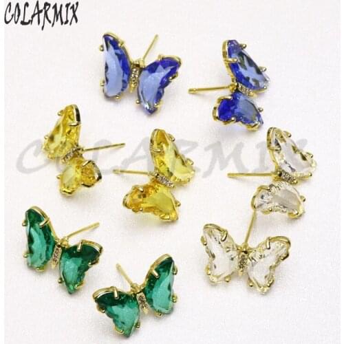 12 Pairs Tiny Butterfly stud earrings Crystal Style earrings Gift for lady Rainbow color earrings wholesale earring 50779