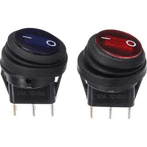 2pcs LED Blue Red 12V 20A Car Boat ON/OFF SPST Round Rocker Toggle Switch Waterproof Auto Rocker Toggle Switch