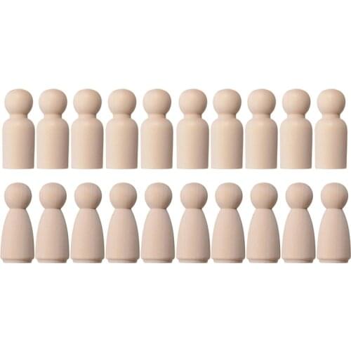 20Pcs Wood Peg Dolls Unpainted Blank Solid Wooden Figure Peg Dolls For DIY Wood Crafts Children Decorative Toys Creative Gifts