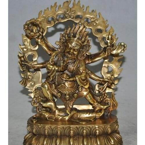 9" Tibet Buddhism bronze gilt 6 Arms Vajra Mahakala god Buddha Ganesha Statue