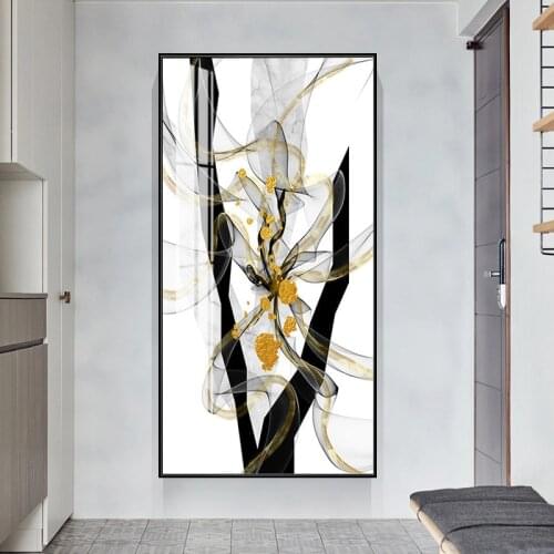 Nordic Abstract Geometric Canvas Painting Line Black Gold Poster Print Wall Art Picture for Living Room Bedroom Home Decoration