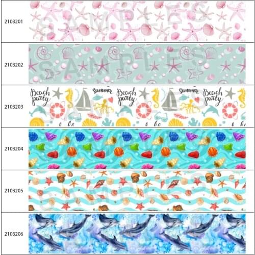 Grosgrain Edge Satin Ribbon Printed Cartoon Marine Life Pattern for DIY Scrapbooking Sticker Label Masking Tape 5Yards
