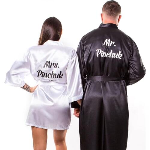 Personalized His and Hers Satin Robes Valentines Day Gift Robes for Couple Matching Customized Wedding Robes for Men and Women