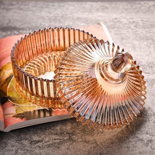 Retro Colorful Crystal Glass Jar With Cover Candle Holders Candy Bar Candlestick Velas Pot Candle Making Supplies Wax Container