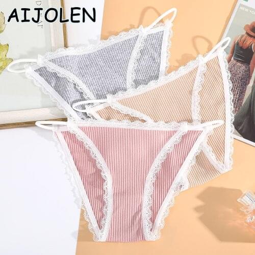 AIJOLEN Seamless Underwear Womens Lace Pure Cotton Low-rise Underpants Girl Student Thong and G String Solid Color Briefs
