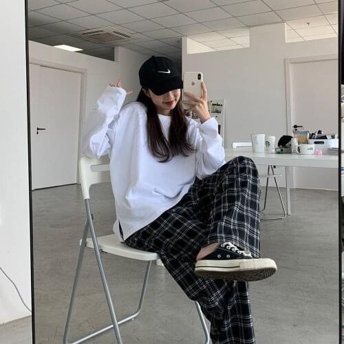 Black Plaid Trousers Women Summer Casual Loose High Street Pants Streetwear 2020 Harajuku Womens Office Pants With Pockets