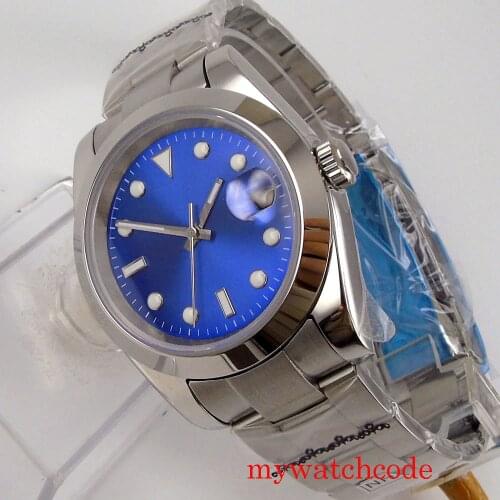 36mm Blue Sterile Dial 21 Jewels Miyota 8215 NH35A Automatic Men Watches Auto Date Oyater Bracelet Polished Bezel