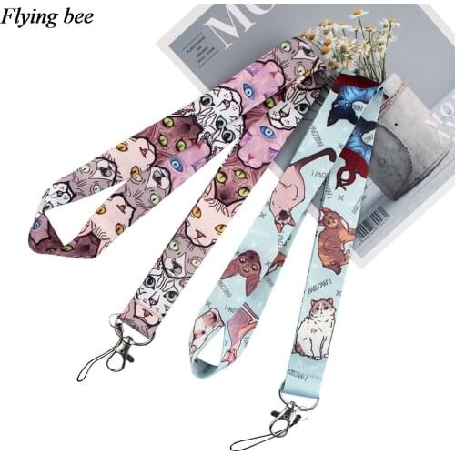 Flyingbee Cute Cats Lanyard Cartoon Keychain Phone Lanyard Fashion Strap Neck Lanyards for ID Card Phone Keys X0908