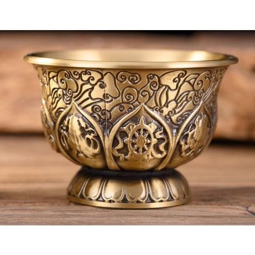Engraving Buddhism Bowl Handicraft Bronze Auspicious Tibetan Holy Water Cup Buddhist Bowl Collection Gift Indoor Decorative