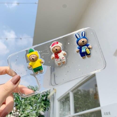 INS Hot Korea 3D Cartoon Bear Epoxy Phone Case for On iPhone 11 X XS MAX Xr 7 8 Plus SE 2020 11 Pro Max Soft TPU Back Cover Gift