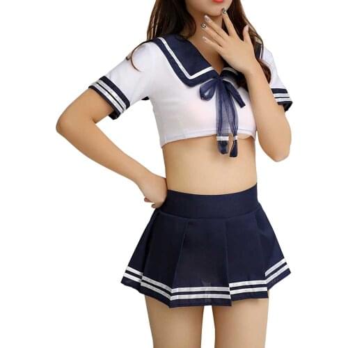 Cosplay Costume Sailor Suits Japanese Korean School Girl Uniforms Sexy Crop Tops with Mini Pleated Skirts Role Play Outfit Sets