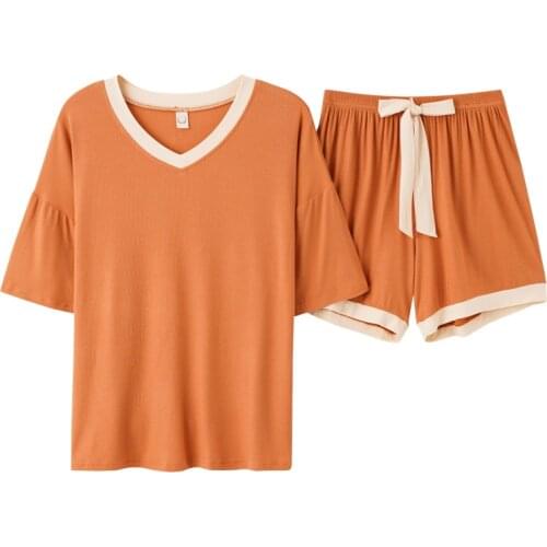 Summer Large Modal Pajamas Womens Home Wear Short Sleeve Solid Color Two-piece Suit Comfortable Light And Breathable Oversize