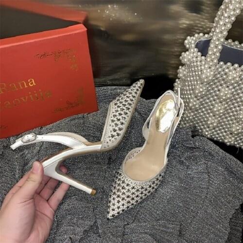 Summer pointed rhinestone stiletto high-heeled hollow bridal wedding shoes crystal banquet dress all-match daily female sandals