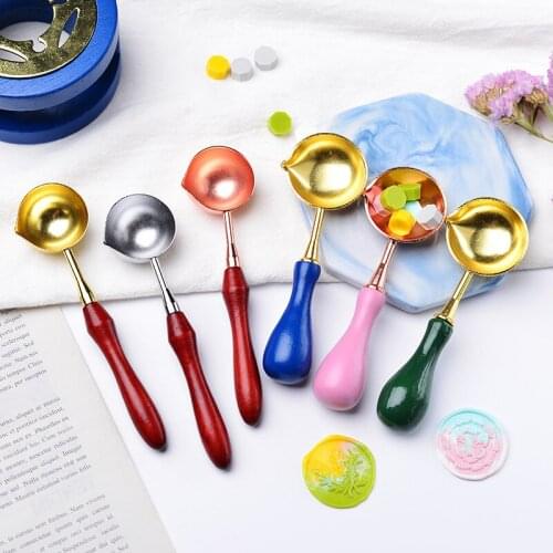 Wax seal Stamp Convenient Accessories Sealing Wax Furnace Stove Melting Spoon Retro Wooden Handle Spoon with Warmer Melting Pot