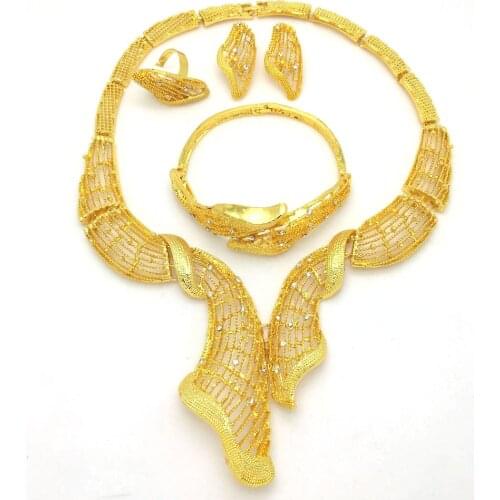 Nigeria Bridal Gift Jewelry Sets For Brides Gold Color Costume Necklace Earrings Set Fashion Indian African Beads Jewelry Set