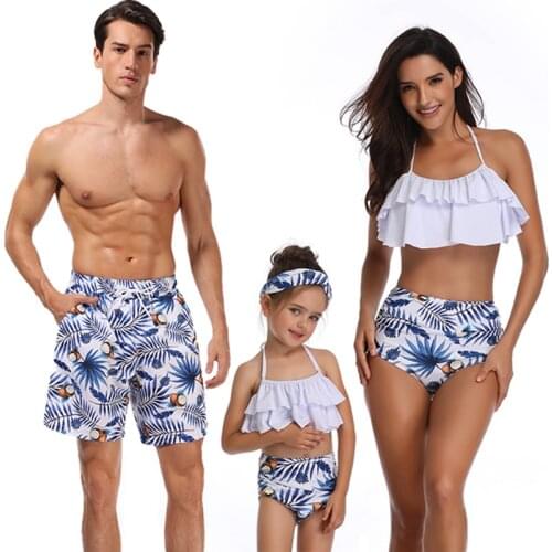 2020 New Family Matching Swimsuit Mother Daughter Dad Son Bikini Beachwear Swim Suits Men Women Kids Baby Swimwear Bathing Suit