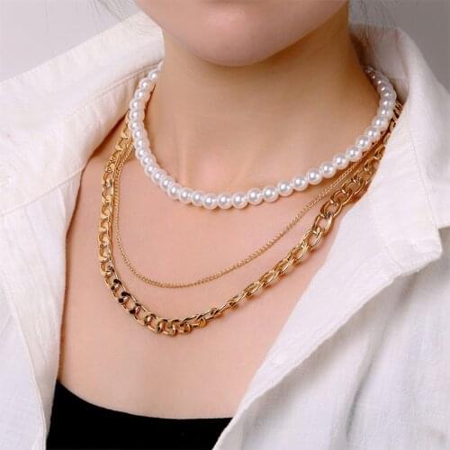 VKME Vintage simple pearl chain necklace multilayer necklace for women necklace 2020 new party gift jewelry