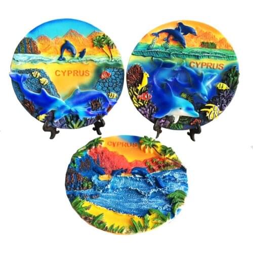15cm Mediterranean Cyprus Ocean Wind Tourism Memorial Resin Painted Crafts Desktop Decoration Disc Decoration