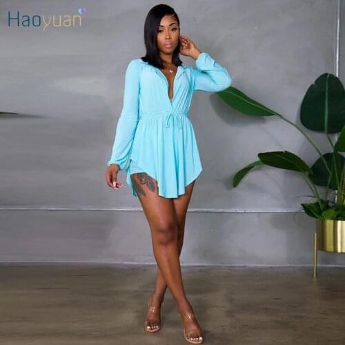 HAOYUAN Casual Two Piece Set Long Sleeve Bandage Long Tops Biker Shorts Summer Outfits for Women Birthday Club Matching Sets