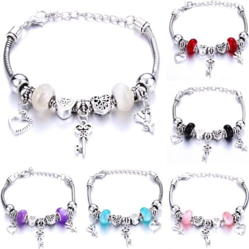 Romantic Love DIY Charm Bracelet Love Heart Key and Lock Bracelet for Women Jewelry Christmas New Years Gift