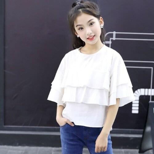 Teenager Kids Clothes School Shirts Childrens Clothing Layered Blouse White Top For Girl Short Sleeve Summer Spring 2019