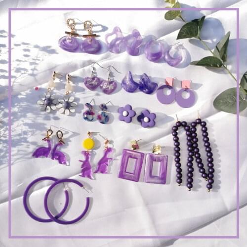 QUMEN G Fashion Simple purple Korean Sweet Acrylic stud Earrings Cute Trendy Fresh flower Earrings For Women Party Gift Jewelry