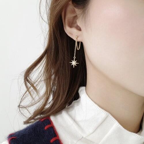 925 Sterling Silver Earring Hanging Six-Pointed Star Chain Circle Fringed Pearl Long Earring Flower Sweet Women Girl Ear Jewelry