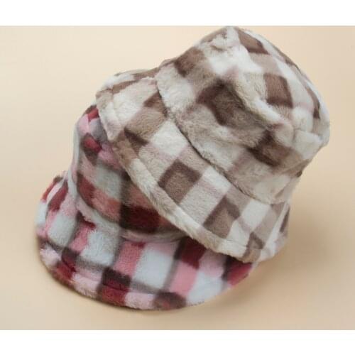 Wool plaid fisherman hat Autumn winter womens new warm - padded winter hat color plaid hat spot