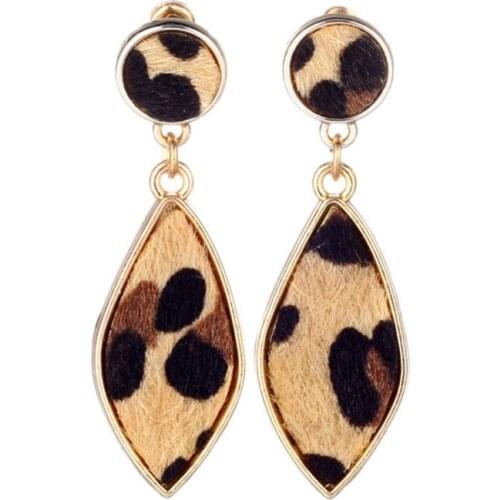 Light Yellow Gold Color Marquise Shape Metal and Leather Stud Earrings for Women Fashion Jewelry