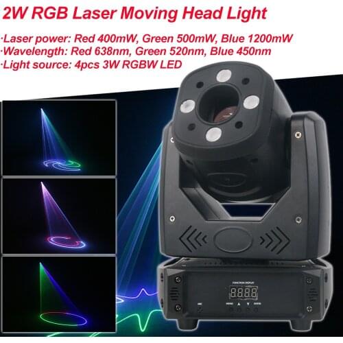 LED Wash Strobe 2W RGB Laser Moving Head Light Professional DJ Disco Ball DMX Nightclub Party Show Stage Effect Lighting