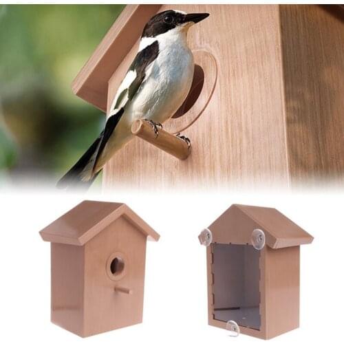 Outdoor Bird Nest With Suction Cup Wooden Bird House Nest Garden Decoration Supplies Bird Nest For Home Window